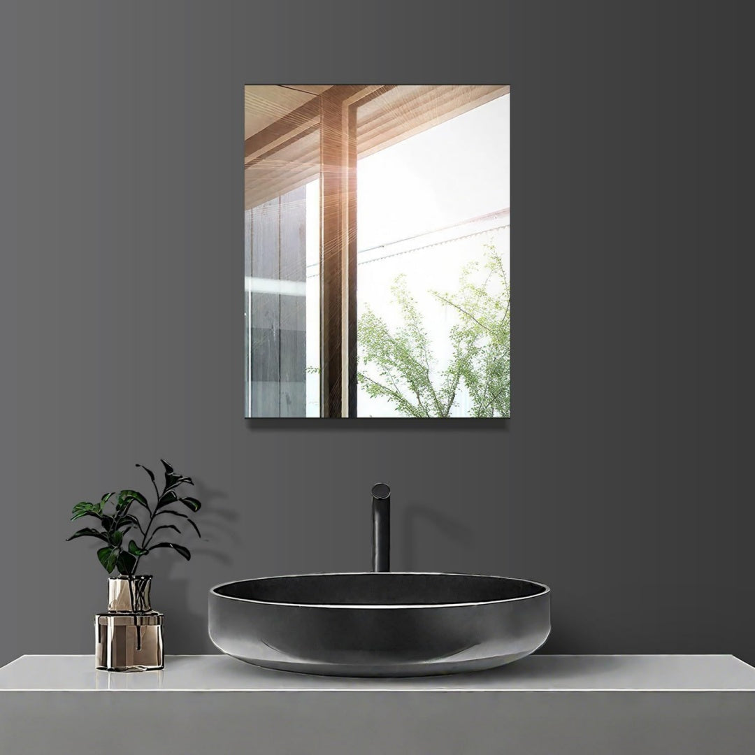 Wandspiegel Selbstklebend 40x50cm HD Bruchsicher Glas Rahmenlos Badspiegel Modern Rechteckig Badezimmerspiegel ohne Bohren Deko Klebespiegel Wand Kleben Spiegel fuer Bad Gaeste WC Badezimmer