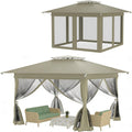 YRHome Pop Up FaltpavillonEIN Knopf Install Partyzelt mit EntlueftungDoppeldach Hoehenverstellbar Gartenzelt Mit MoskitonetzenWasserdicht UV Schutz inkl Tasche - KhakiSchattenflaeche 4x4m