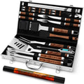 Grilliance 26 Stuecke Edelstahl Grillzubehoer Set Hochwertiger BBQ Grillbesteck Koffer Perfektes Grillwerkzeug Set fuer Maenner Geschenk mit Tragbarer Aufbewahrungskoffer und Fleischthermometer Braun