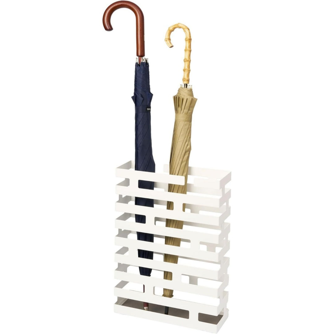 YAMAZAKI Brick Breiter Schirmstaender weiss Stahl Platz fuer bis zu 12 Schirme fuer Taschenschirme geeignet mit Gummimatte 10 x 30 x 43 cm Japanisches Design