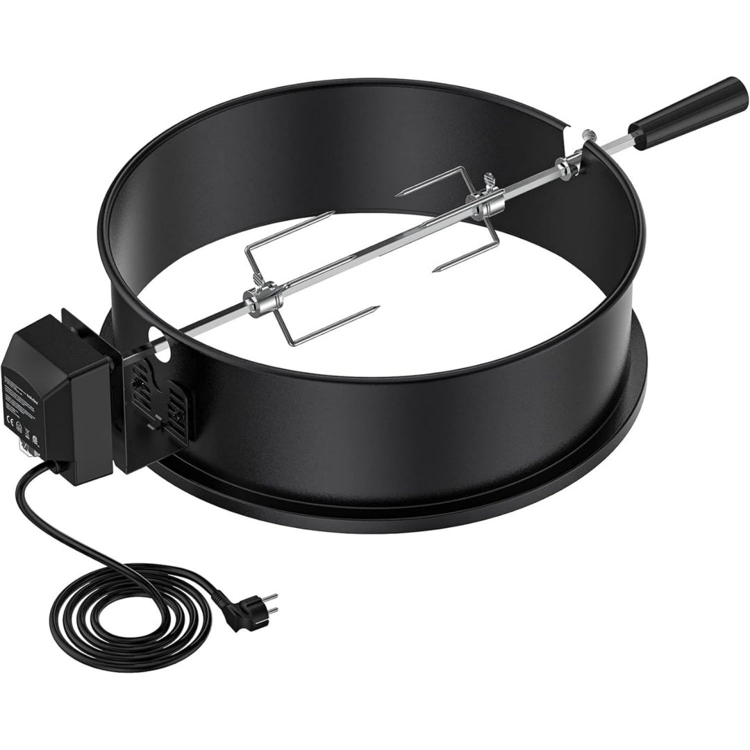 Onlyfire Drehspiess mit Motor fuer Kugelgrill 47 cm und andere Modelle Rotisserie Grillspiess Set fuer Holzkohle Grill Emailliert-Schwarz