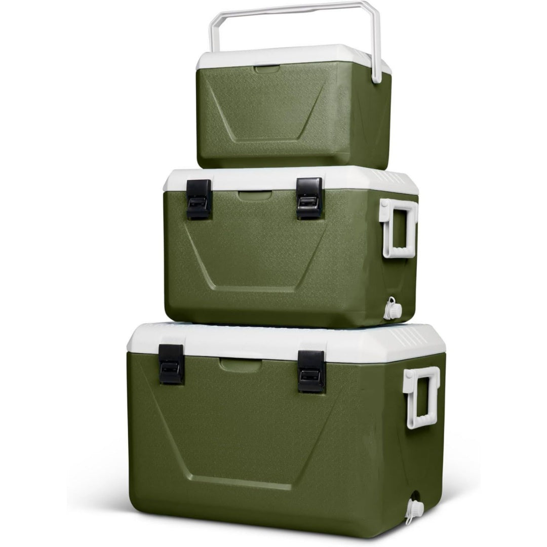 IGLOO Stapelbare PassivKuehlboxen Set 55L 27L 11L - Platzsparende CampingKuehlboxen robust leicht ideal fuer Picknick Strand Outdoor Freizeit - Ineinander verstaubar Gruen