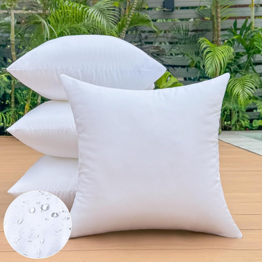 55x55 cm Outdoor Kissenfuellungen 4er Set wasserdichte Zierkissen fuer Gartenmoebel Sofa Terrasse Grosse Weisse Quadratkissen mit Premium-Fuellung Wetterfest Dekorativ Couch Cushions