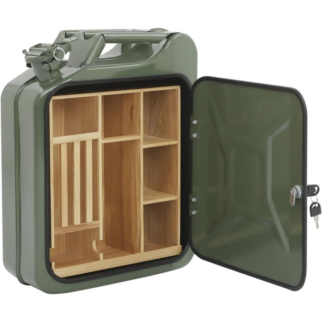 Kanister Bar Abschliessbare Mobile Minibar Metall Getraenke Bar 35x155x47cm Mini Bar Holzteilern Sicherheitsschloss Fahrende Bierkiste fuer Geschenk Maenner geeignet Partys Camping Aussenbereich