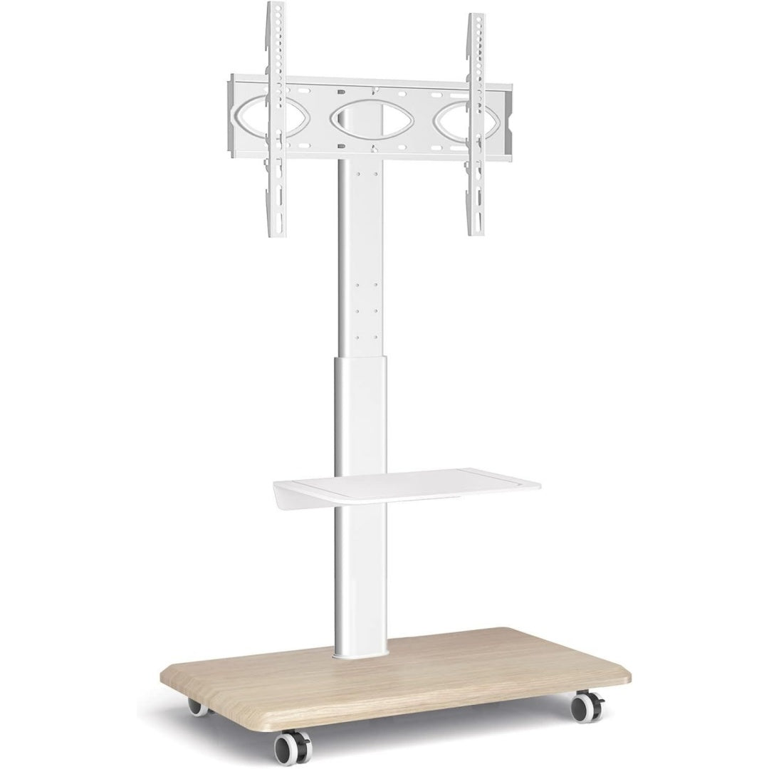 RFIVER TV Staender mit Rollen fuer 26-70 Zoll Max 40KG Vesa 400x400 mm Rollbar Fernsehstaender Bodenstaender TV Rollwagen Wagen mit Rollen TV Schrank Hoehenverstellbar Drehbar Holz Weiss