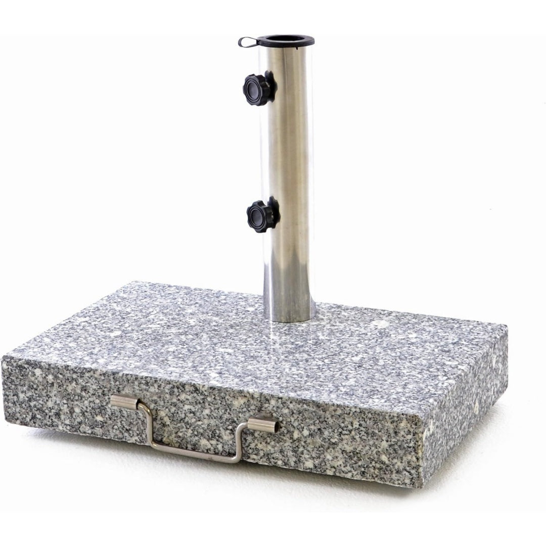 Nexos Trading Balkon-Sonnenschirmstaender Granit Eckig grau mit Griff Rollen Reduzierhuelsen Edelstahlrohr poliert 45 x 28 cm 25 kg Fuer Balkon-Schirme bis 3 m Granit grau weiss 25kg schwer Edelstahlhuelse  4-5cm mit Reduzierhuelsen