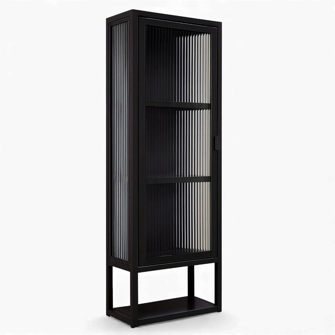 osoltus Wandschrank Riffelglas Stahl Regal Cube schwarz Industrial 102x36cm