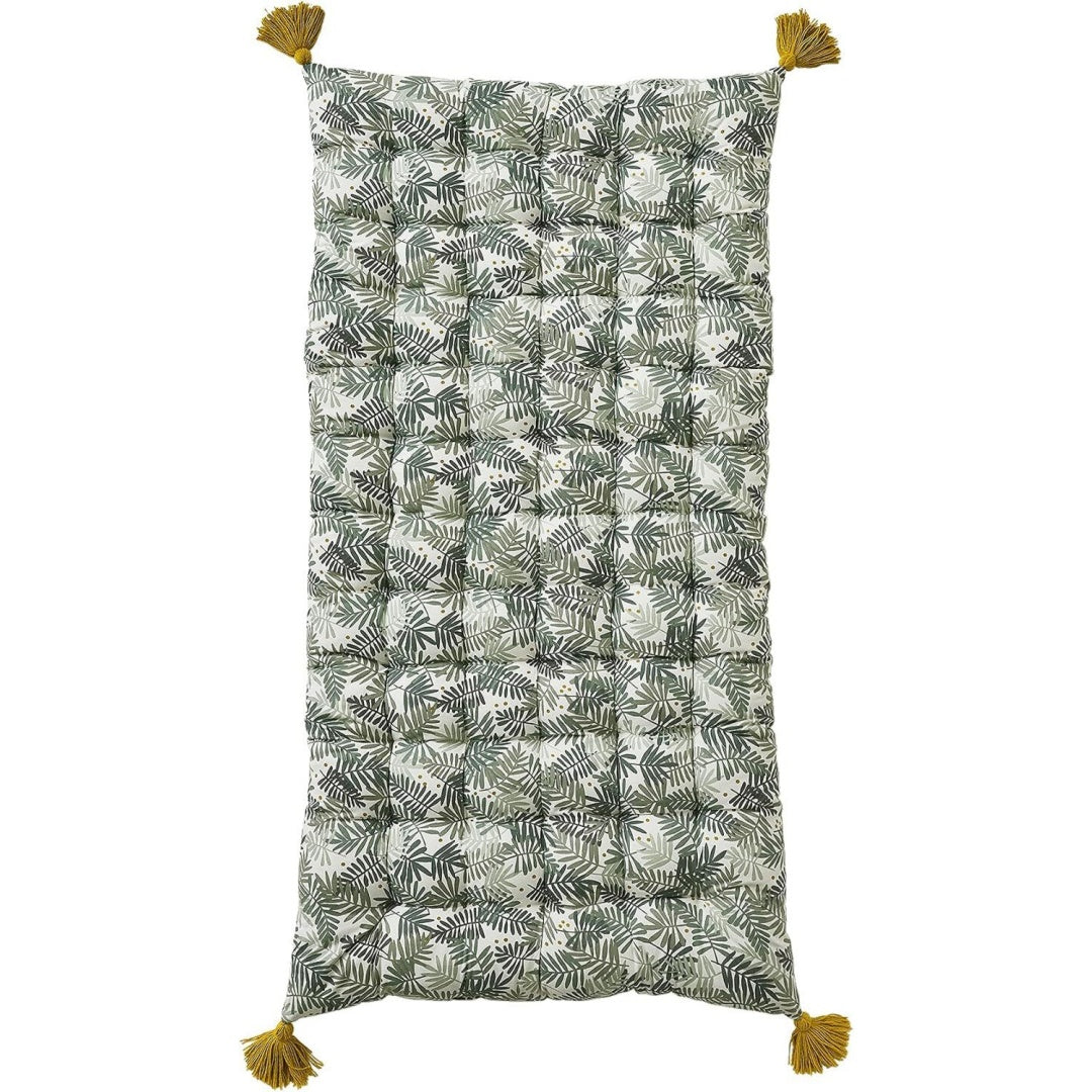 Vertbaudet HANO Bodenmatte Gruen - Baumwolle Polyester - 120 x 60 cm 8 cm dick - Tropisch Blattmuster - Weich - Indoor - Spielen oder tragbare Sitzgelegenheit