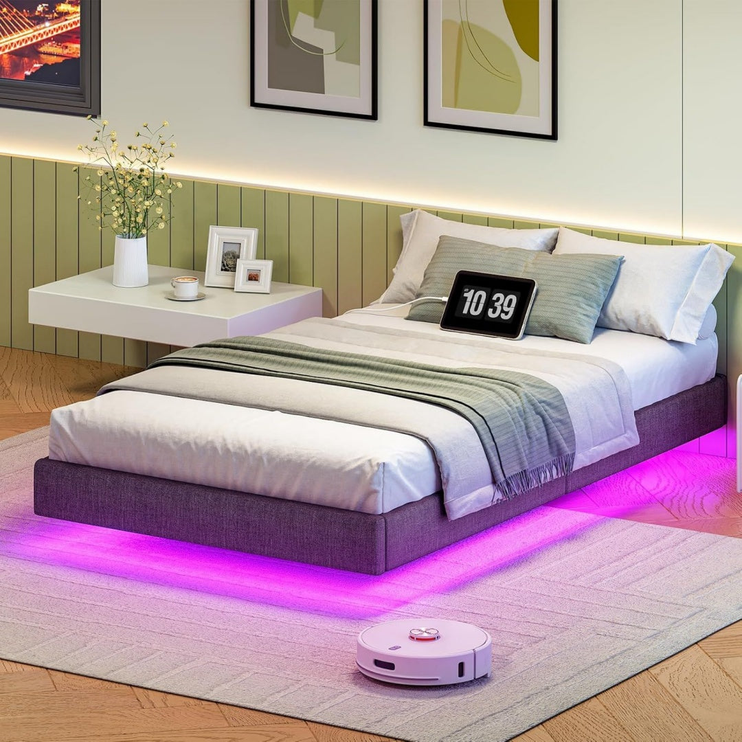 HOOBRO Bett 90 x 200 cm Gaestebett mit Ladestation und LED Beleuchtung Bettgestell 90 x 200 cm Bettrahmen Einfache Montage fuer Schlafzimmer Gaestezimme Dunkelgrau EGYZ011CDBF01