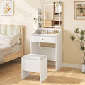 Dripex Schminktisch mit Beleuchtung Kosmetiktisch mit Hocker und Spiegel 3 Farben mit Einstellbarer Helligkeit Vanity Desk fuer Make Up 62x150 cm Weiss 62Bx150H