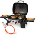ProfiCook Gasgrill mit 2 Edelstahlbrennern Tischgrill inkl Gasdruckminderer Gasschlauch Grill mit Stabiler Metallhaube Temperaturanzeige Gasgrill klein fuer Balkon Camping PC GG 1261