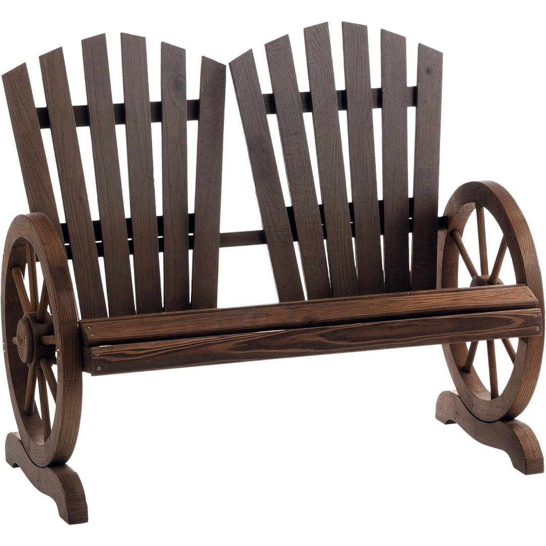 Outsunny 2-Sitzer Gartenbank mit Armlehne 108 x 66 x 95 cm Dunkelbraun Massivholz 250kg Belastbar Rustikale Bank Gartenmoebel fuer Garten Terrasse und Andere Aussenbereiche