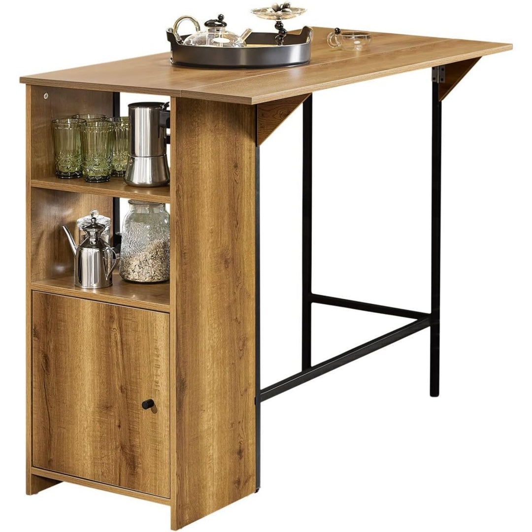 SoBuy Bartisch Kueche mit erweiterbarer Platte 2 Regalen 120x95x45-63cm Hochtisch mit Schrank 18 cm Erweiterung 75 kg Tragkraft platzsparend PBStahl fuer Kueche Wohnzimmer Bar FWT98-PF