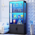 BROTTAR 170 cm Vitrine mit Glastueren 4-stoeckige Vitrine mit 2 herausnehmbaren Glasboeden Vitrine fuer Sammlerstuecke schwarz